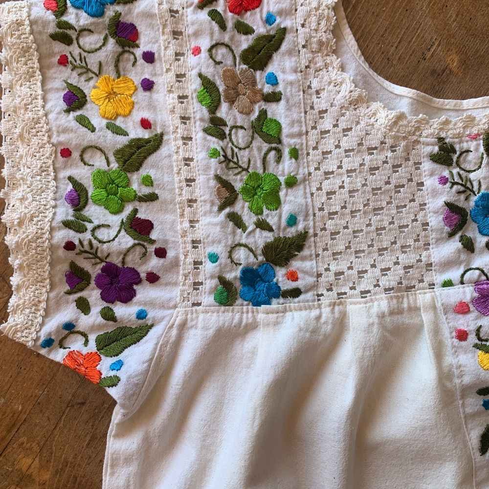White Top with Colorful Floral Embroidery - Picture 9 of 16